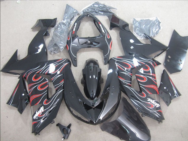 ZX10R 2006-2007 Motorrad Verkleidungen - Schwarz Rot Weiß Flamme Ninja